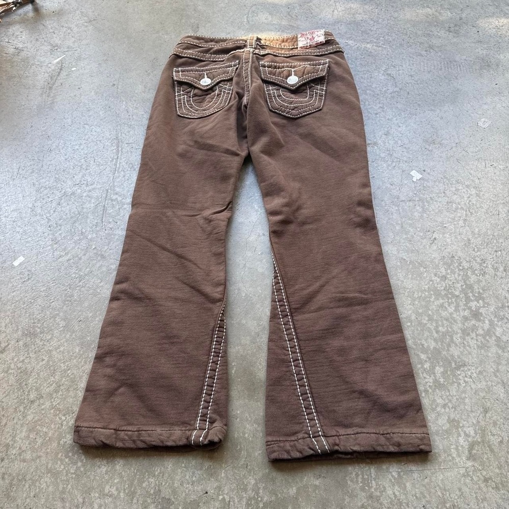 Vintage True Religion Pants Women's Size 28 Brown Joey Big T Flare Made USA Y2K